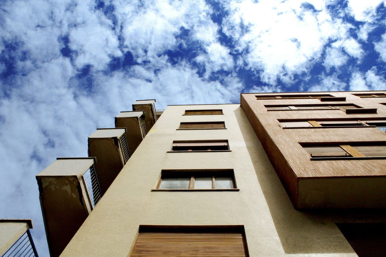 Office building facade seen from street level