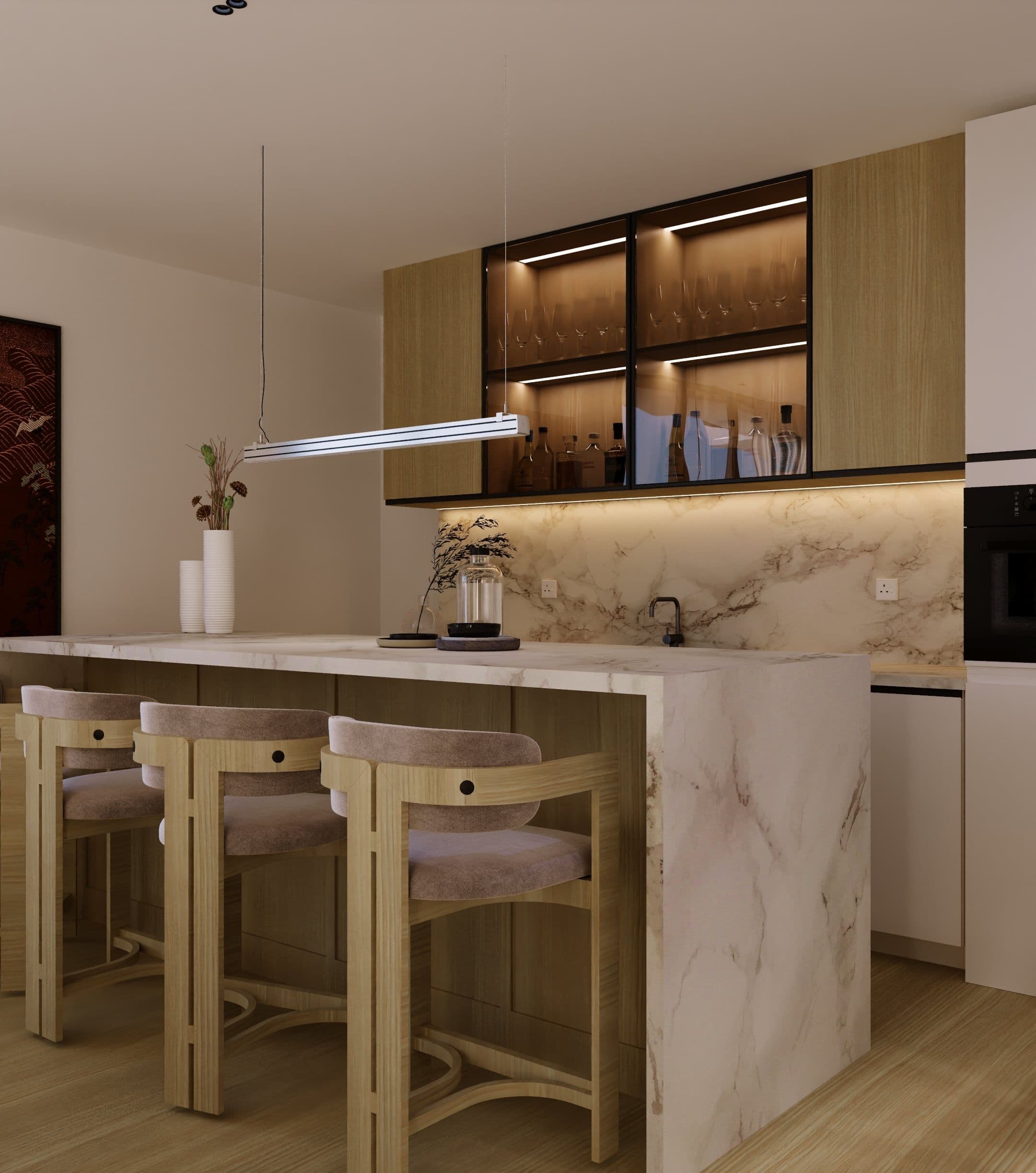 Open-plan living room with floor-to-ceiling glazing